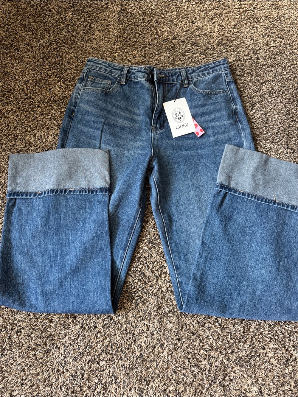 Cider Straight-Leg Mid-Blue Jeans with Wide Cuffs